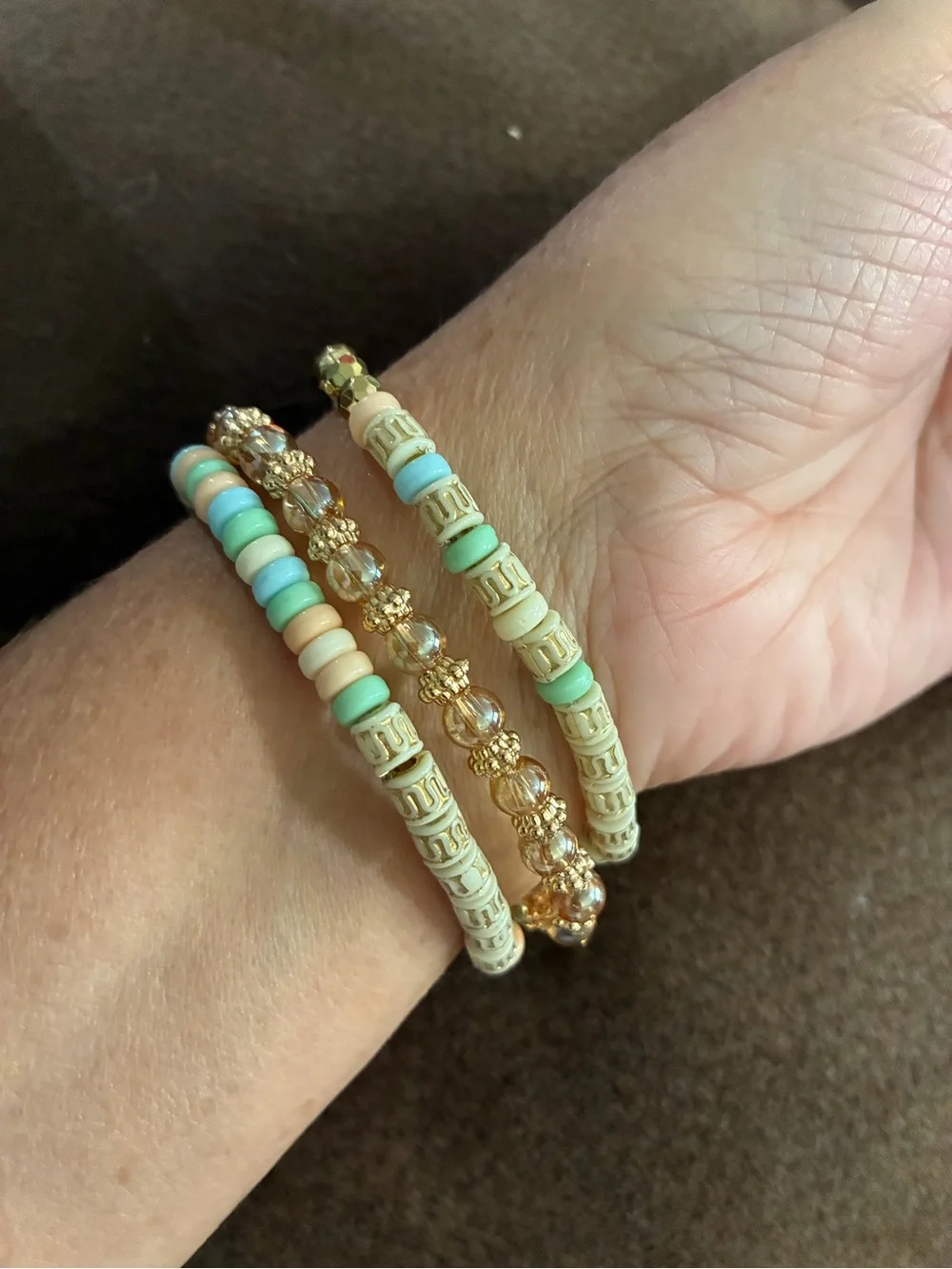 Gold and Pastel Beaded Stackable Bracelet Set
